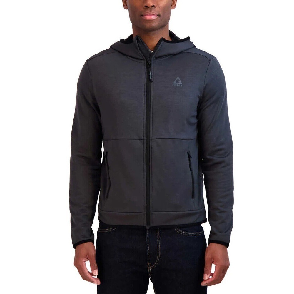 Gerry Men's M Full Zip Hoodie Jacket Grey Lightweight Waffle Knit‎ Lining Soft
